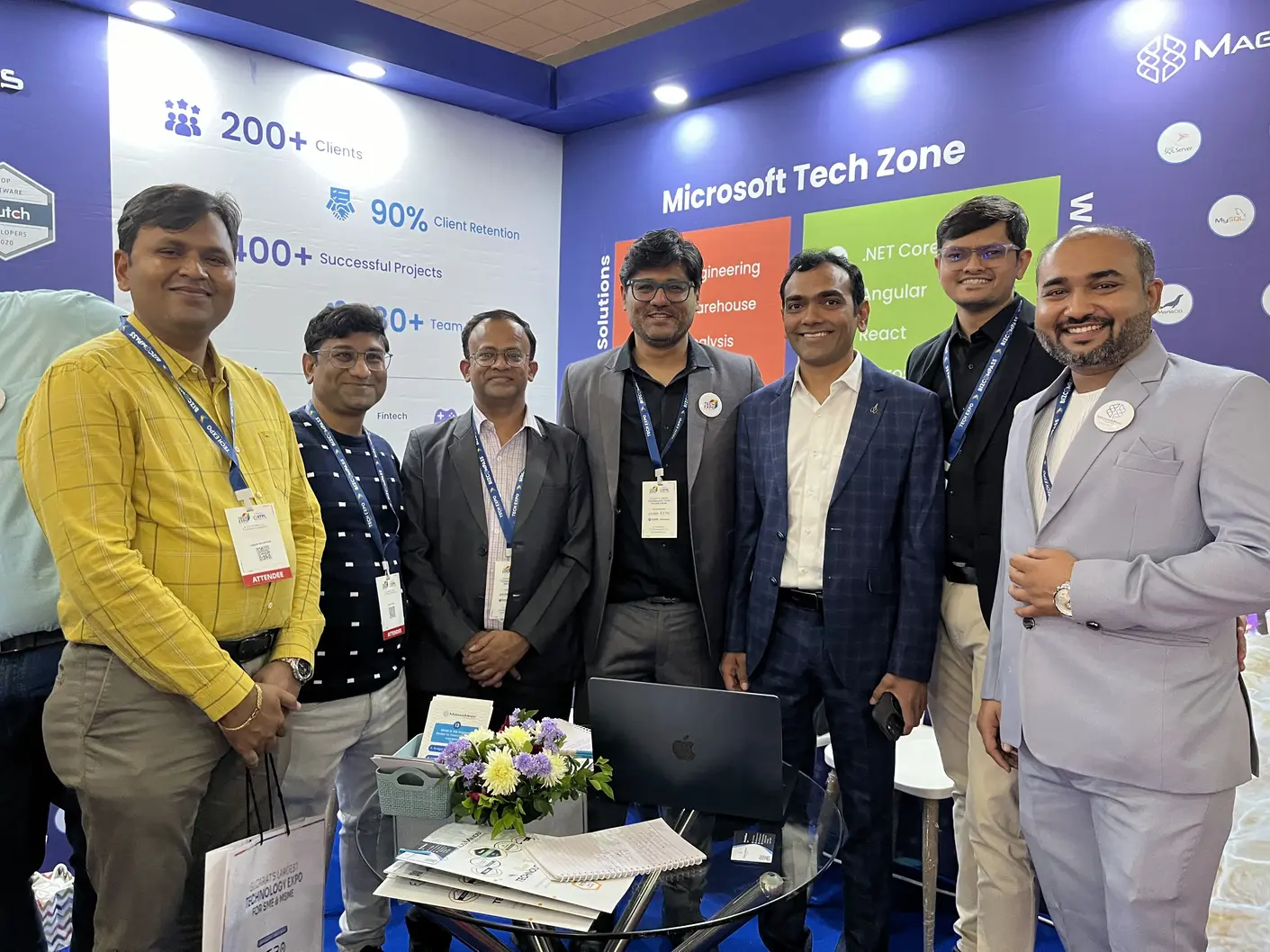 Tejas Shah, founder of MagnusMinds IT Solutions, meeting with Ramesh Marand Tridhya Tech founder at TechExpo Gujarat 2024 as an organizer