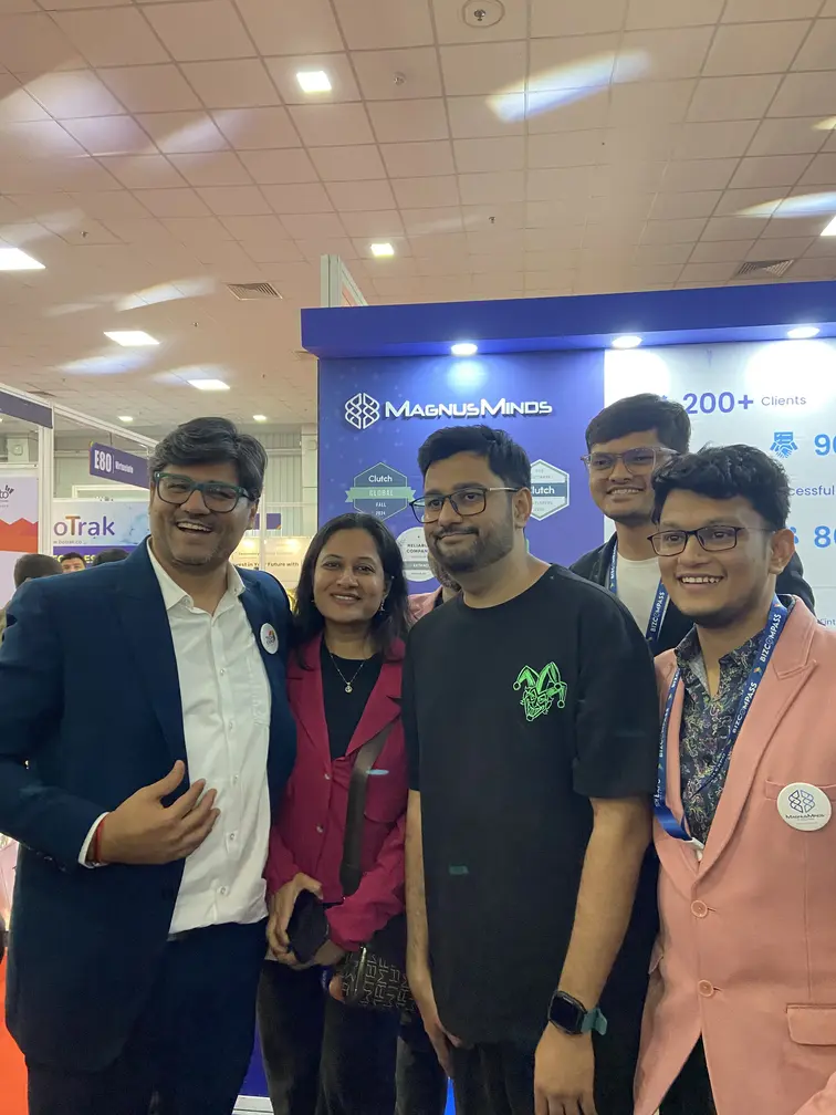 Tejas Shah, founder of MagnusMinds IT Solutions, meeting with chirayu mistry at TechExpo Gujarat 2024 as an organizer